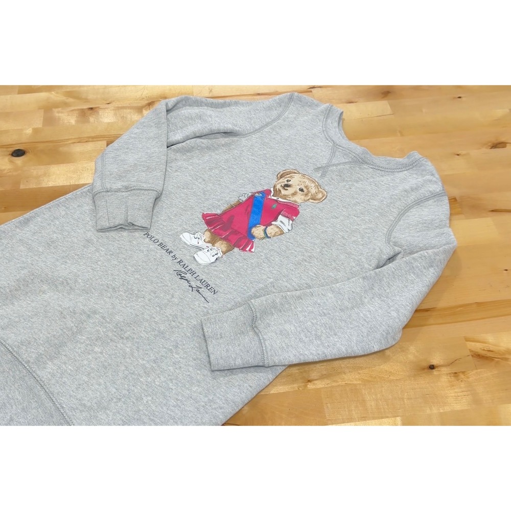 Polo Ralph Lauren Sweatshirt Dress Girls S 7 Gray Excellent Polo Bear Graphic